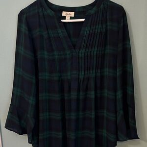 Style & Co. Dark Green and Blue Plaid Blouse size large